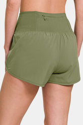 Zenana High-Waisted Zippered Back Pocket Active Shorts OutfitFlow